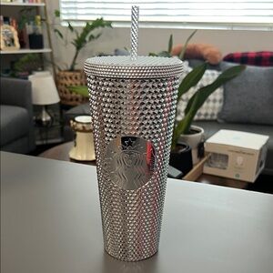 Exclusive Disney Starbucks Metallic Silver Tumbler with Studs